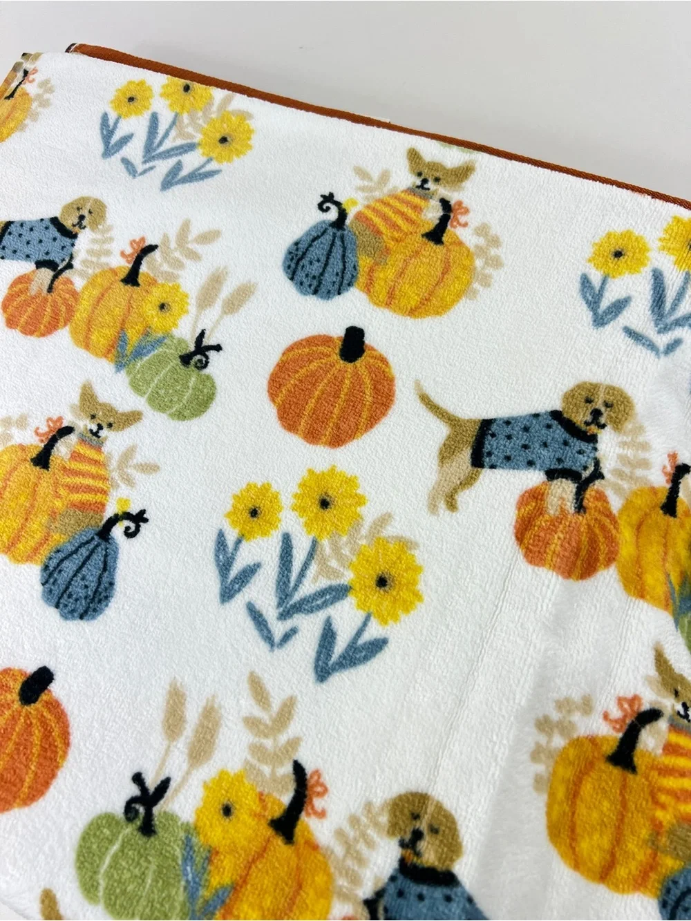 Envogue Bath Towel Set Pumpkin Puppies Fall Colors Soft Cotton Velour 4 Pc NEW